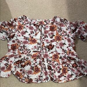 Orange and Brown Ruffled Blouse with Peter Pan Collar